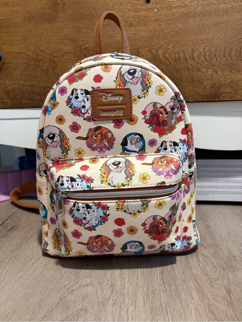Loungefly Cream Floral Disney Dogs Mini Backpack